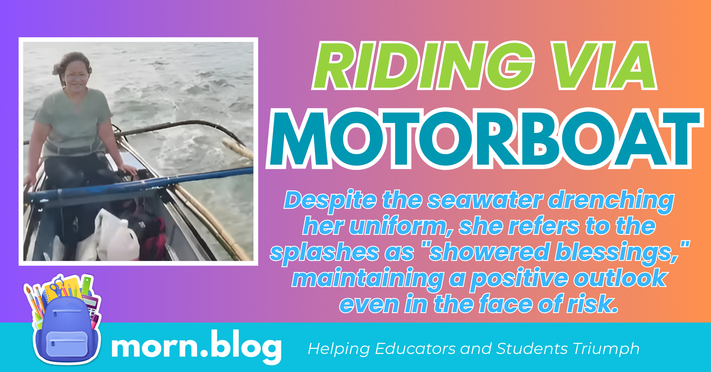 Female Teacher Rides Small Motorboat Daily to Go to School